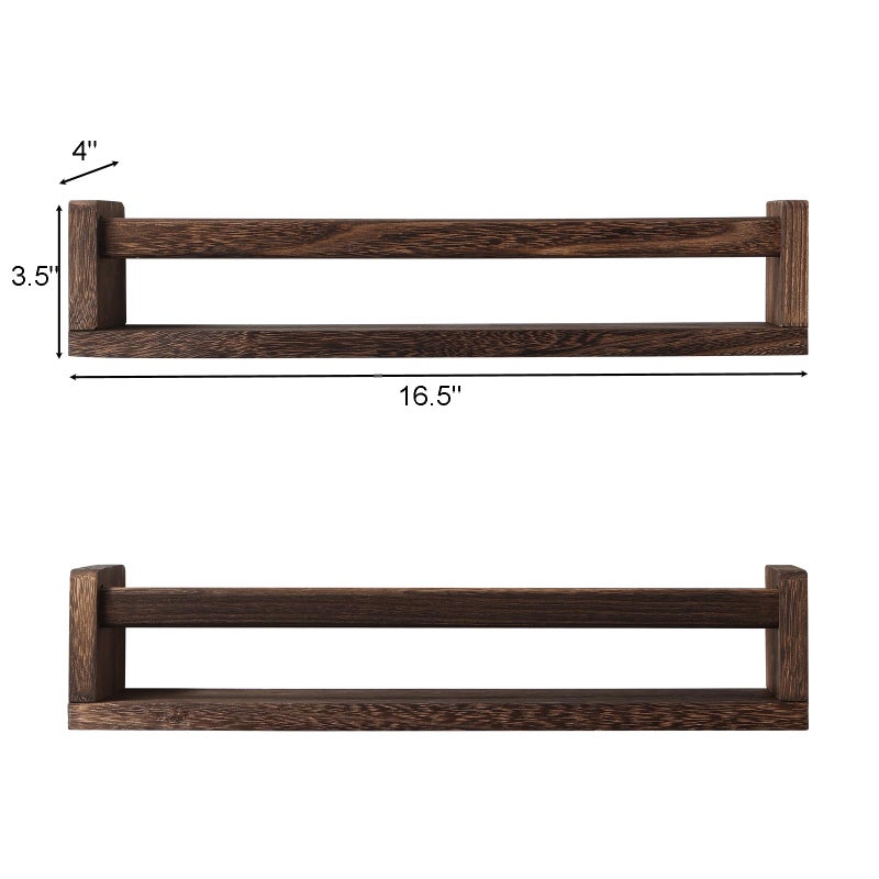 JORIKCHUO Nursery Book Shelves, Set of 2 Wood Floating Book Shelves for Kids Room, Kitchen Spice Rack, or Rustic Wall Mounted Shelves for Farmhouse Bathroom DÃ©cor (Carbon Brown) - Image 5